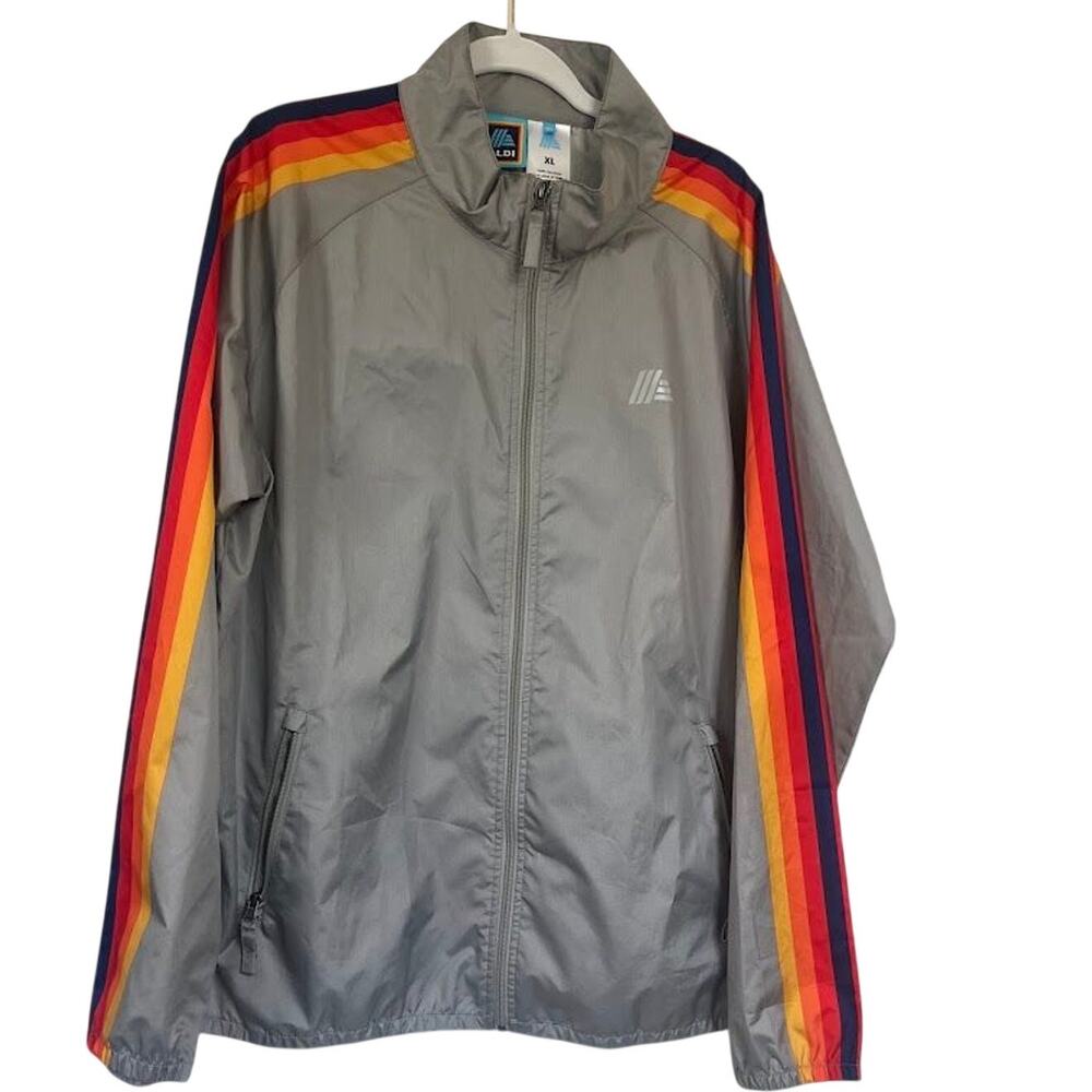 Rare Aldi Gear Grey Retro Striped Rain Slicker XL Windbreaker